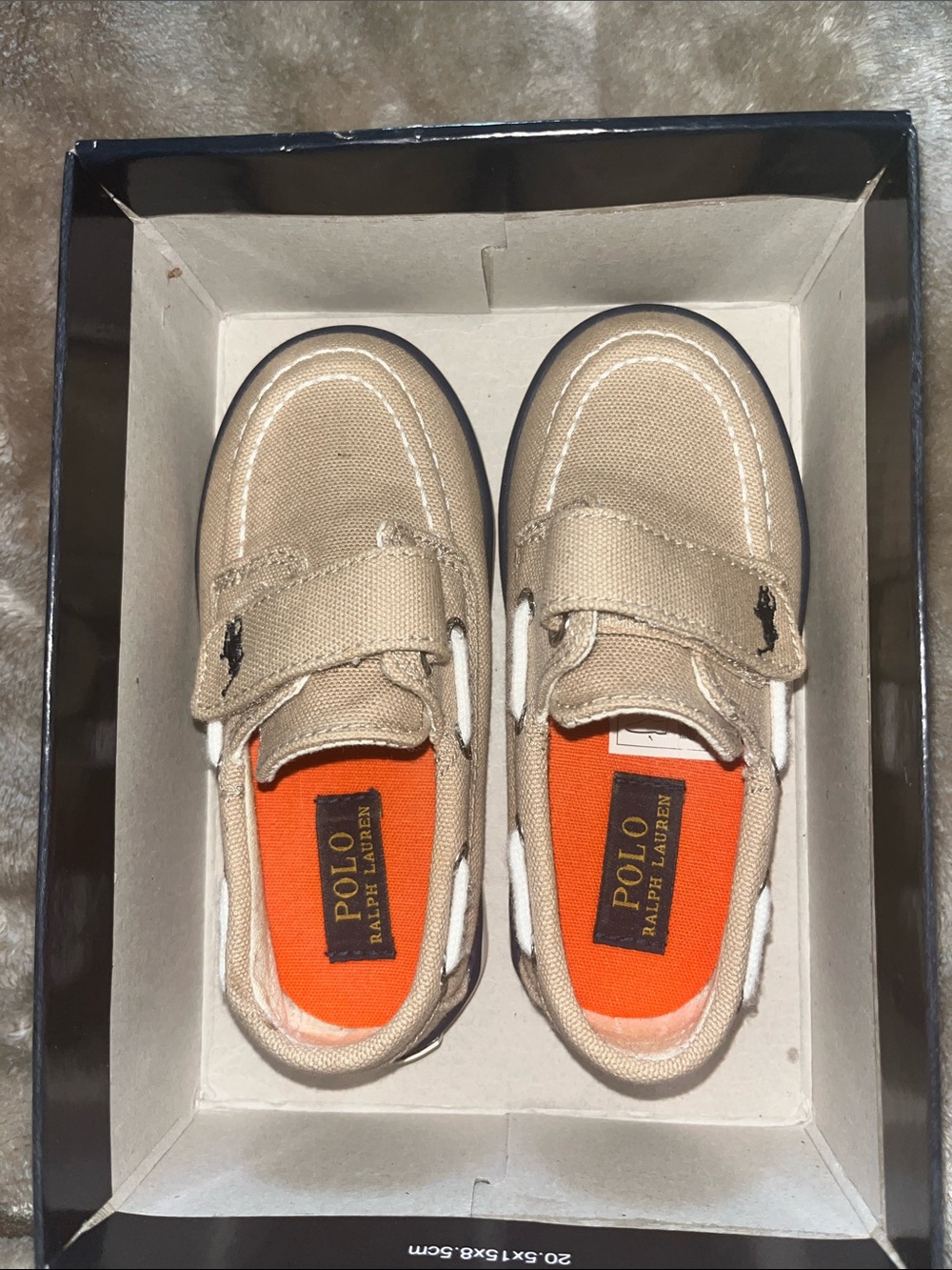 Polo by Ralph Lauren Kids Tan Canvas Moccasins with Orange Insole